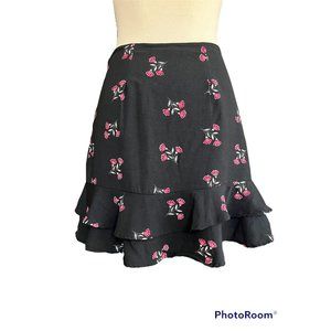 Urban Outfitters Black with Pink Floral Skirt, Womens Size S